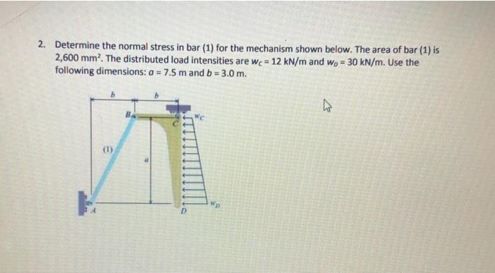 Solved 2. Determine the normal stress in bar (1) for the | Chegg.com
