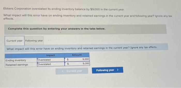 Solved Ebbers Corporation Overstated Its Ending Inventory 