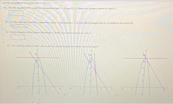 Solved Consider the graph of the function f(x)=−x2+9. (a) | Chegg.com