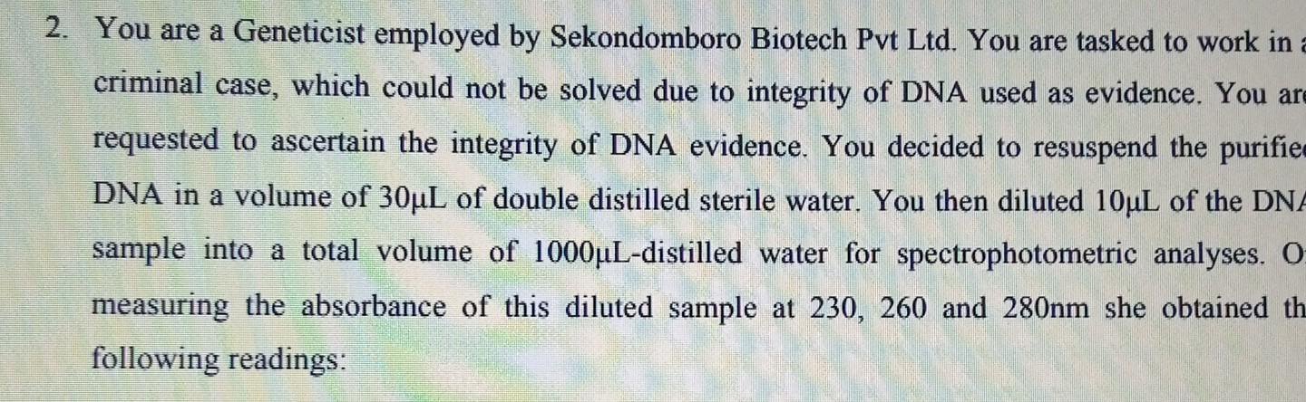 Solved 2. You are a Geneticist employed by Sekondomboro | Chegg.com