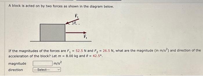 Solved A block is acted on by two forces as shown in the | Chegg.com