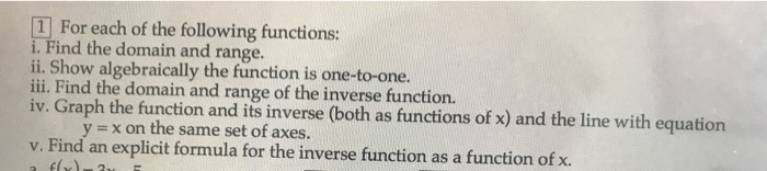 Solved 1 For each of the following functions: i. Find the | Chegg.com