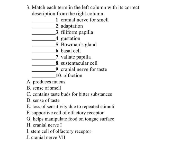 Solved Olfaction and Gustation Homework 1. Identify the