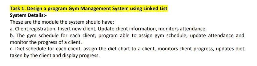 Solved Task 1: Design a program Gym Management System using | Chegg.com