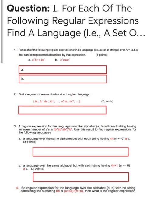 Solved Question: 1. For Each Of The Following Regular | Chegg.com