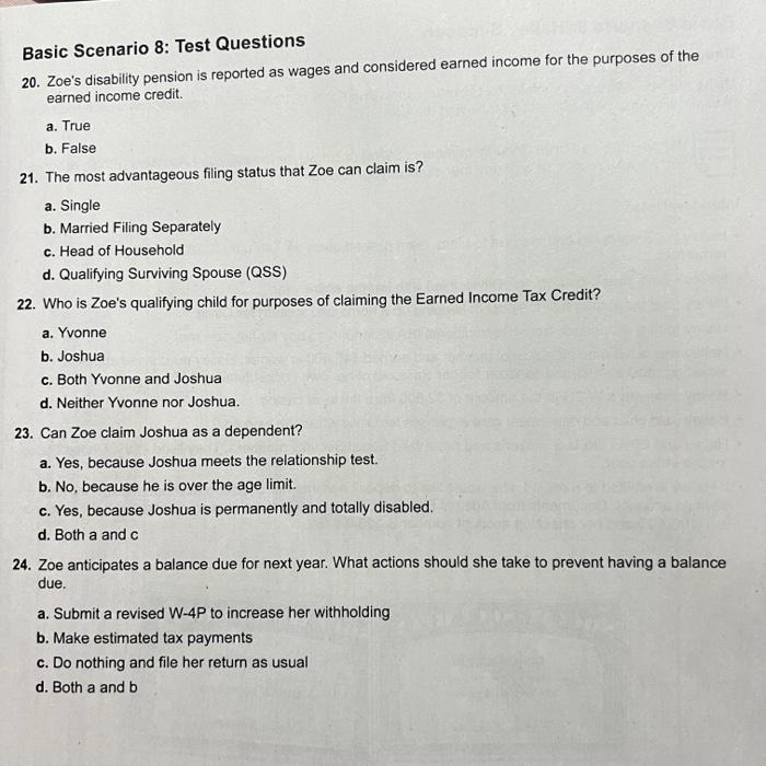 Solved Basic Scenario 8: Zoe Watson Directions Using the tax | Chegg.com