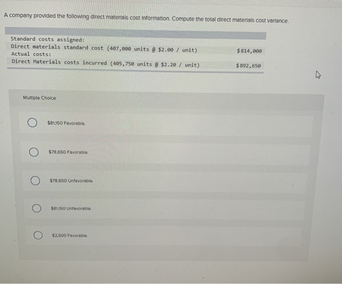 Solved A company provided the following direct materials | Chegg.com