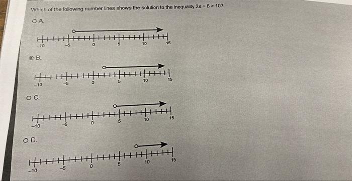 which number line shows the solution to the inequality 3p 4 10