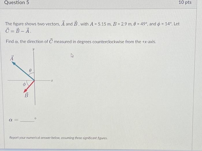 Solved The figure shows two vectors, A and B, with A=5.15 | Chegg.com