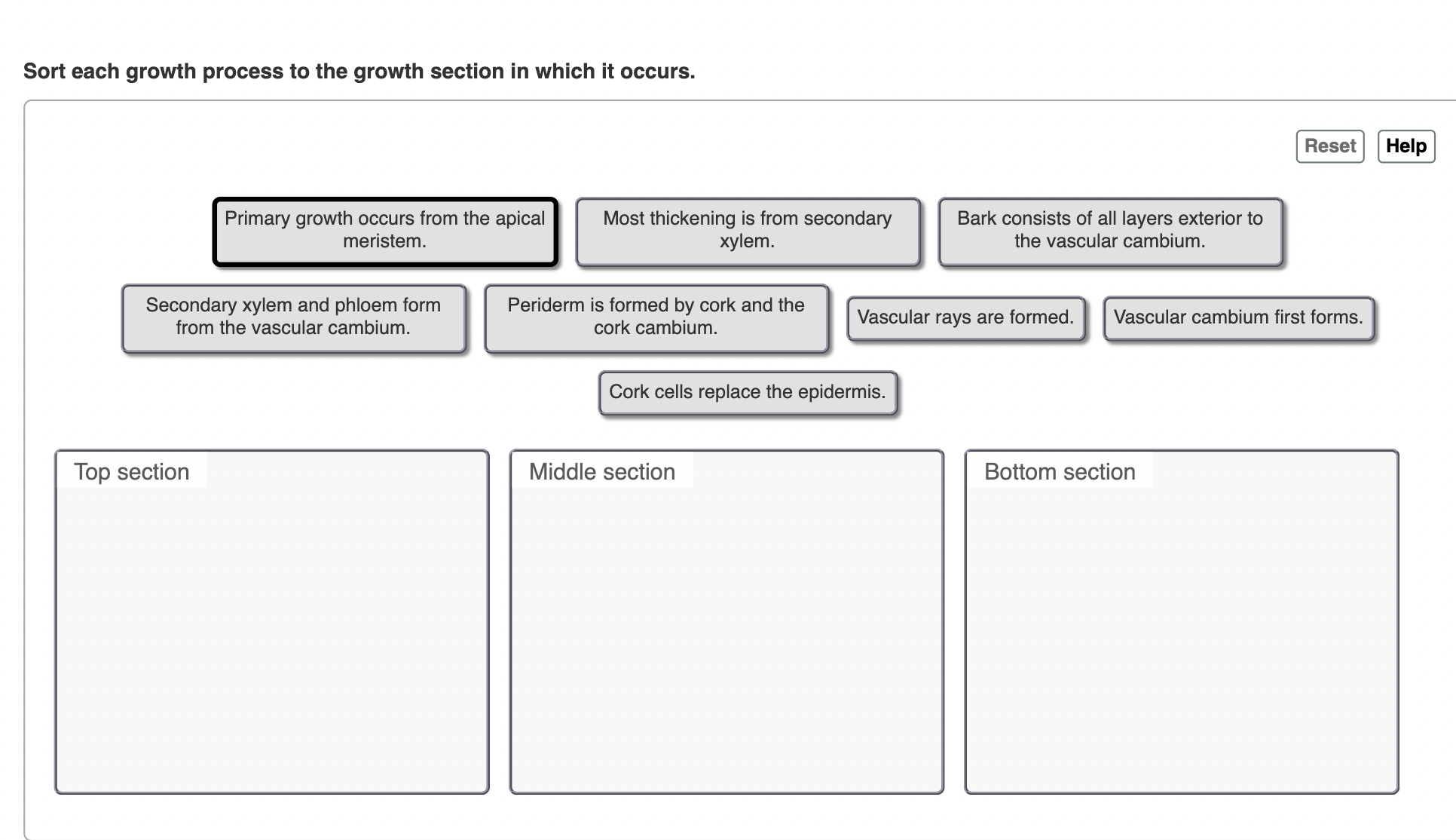 Growth Sort Line Sort each growth process to the growth section in | Chegg.com