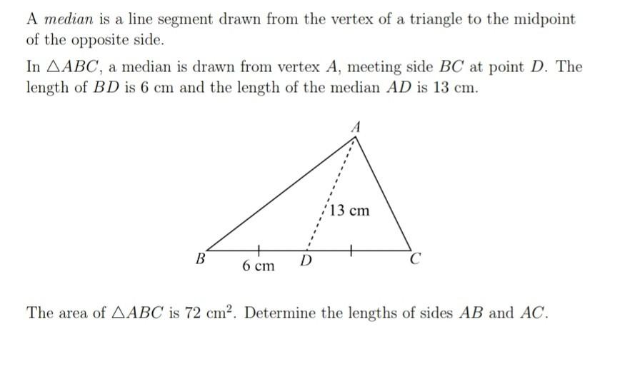 Solved A median is a line segment drawn from the vertex of a | Chegg.com