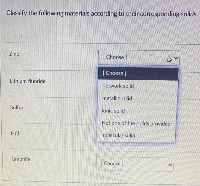 Solved Classify the following materials according to their | Chegg.com