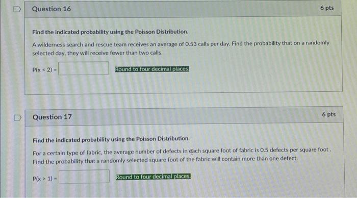 Solved Question 16 6 pts Find the indicated probability | Chegg.com