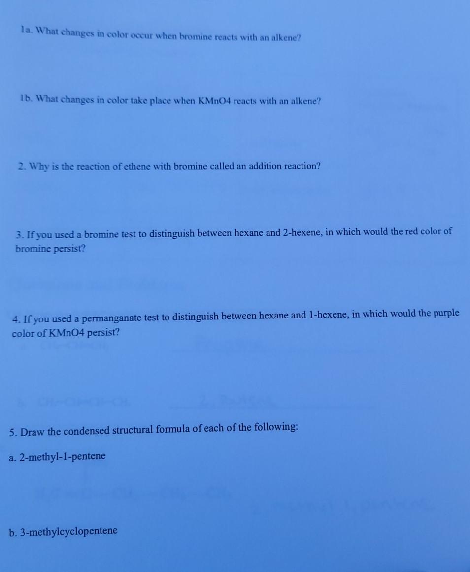 Solved la. What changes in color occur when bromine reacts