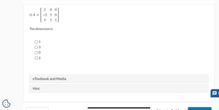 Solved c) A=⎣⎡5−55055005⎦⎤ The dimension isLet TA:R3→R3 be | Chegg.com