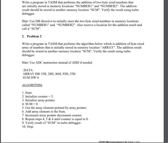 Solved Write a program in TASM that performs the addition of | Chegg.com