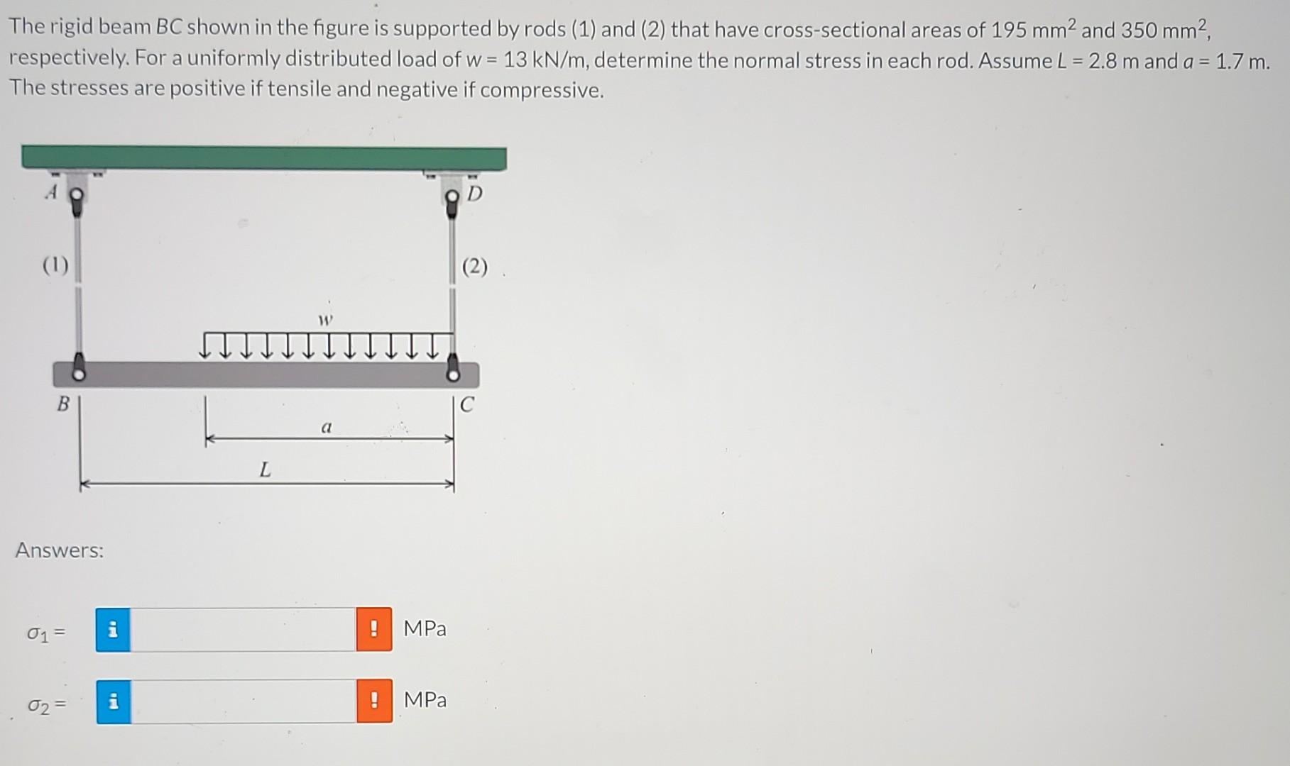 Solved The Rigid Beam BC Shown In The Figure Is Supported By | Chegg.com