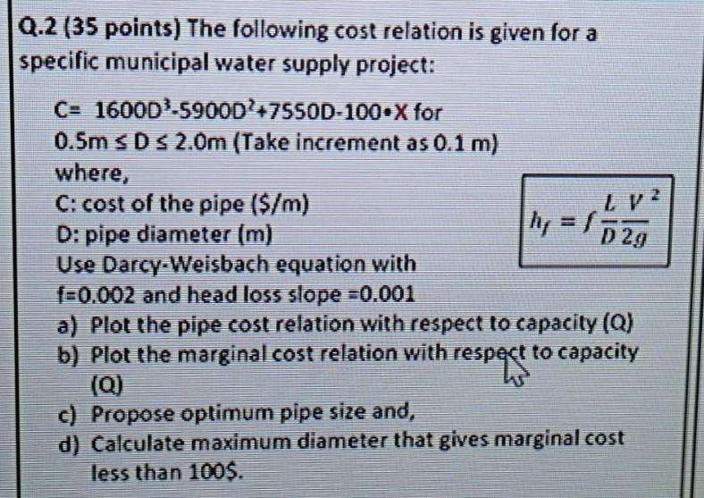 Solved Lp2 Q 2 35 Points The Following Cost Relation Is Chegg Com