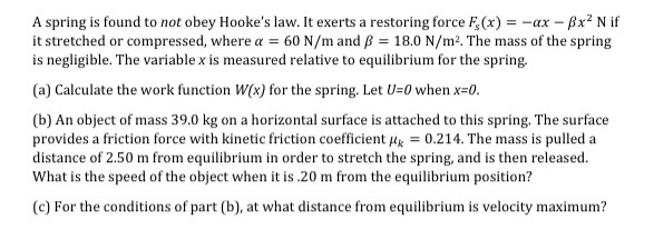 Solved A Spring Is Found To Not Obey Hooke S Law It Exer Chegg Com