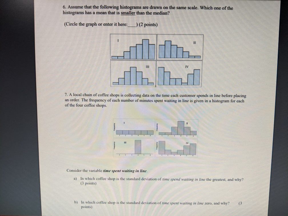 Solved: 6. Assume That The Following Histograms Are Drawn | Chegg.com