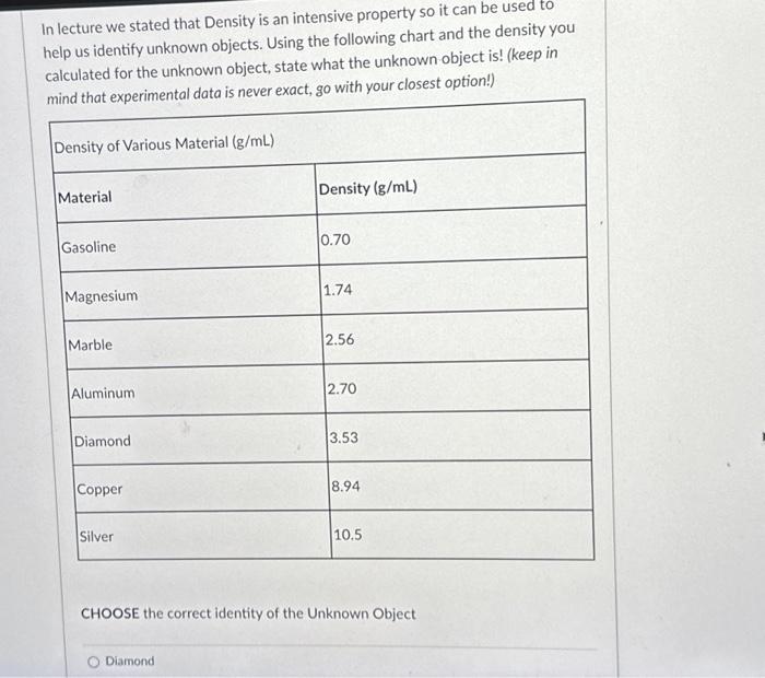 In lecture we stated that Density is an intensive | Chegg.com