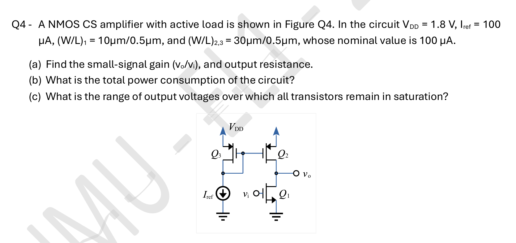 Solved Q4 - ﻿A NMOS CS ﻿amplifier with active load is ﻿shown | Chegg.com