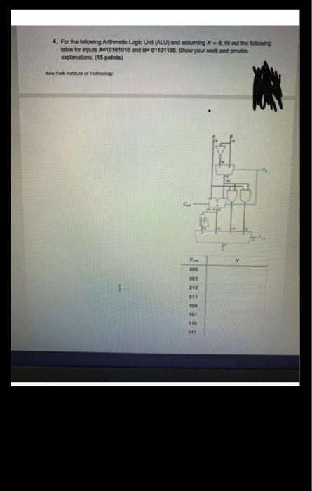 Solved 4. For the following Arithmetic Logic Unit (ALU) and | Chegg.com