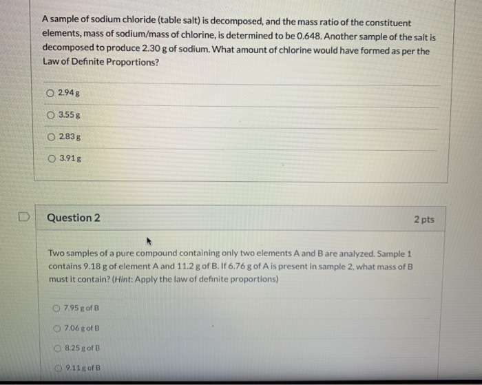 Solved A sample of sodium chloride (table salt) is