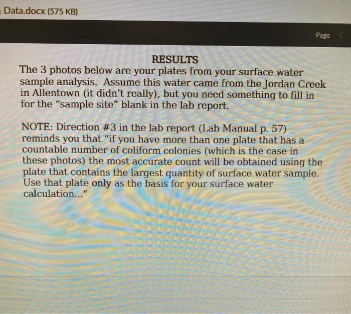 LAB REPORT WATER QUALITYCOLIFORM COUNT NAME