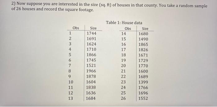 Solved 2) Now suppose you are interested in the size (sq. | Chegg.com