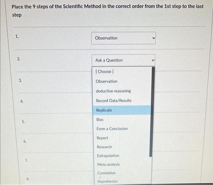 Solved Place the steps of the Scientific Method in the | Chegg.com