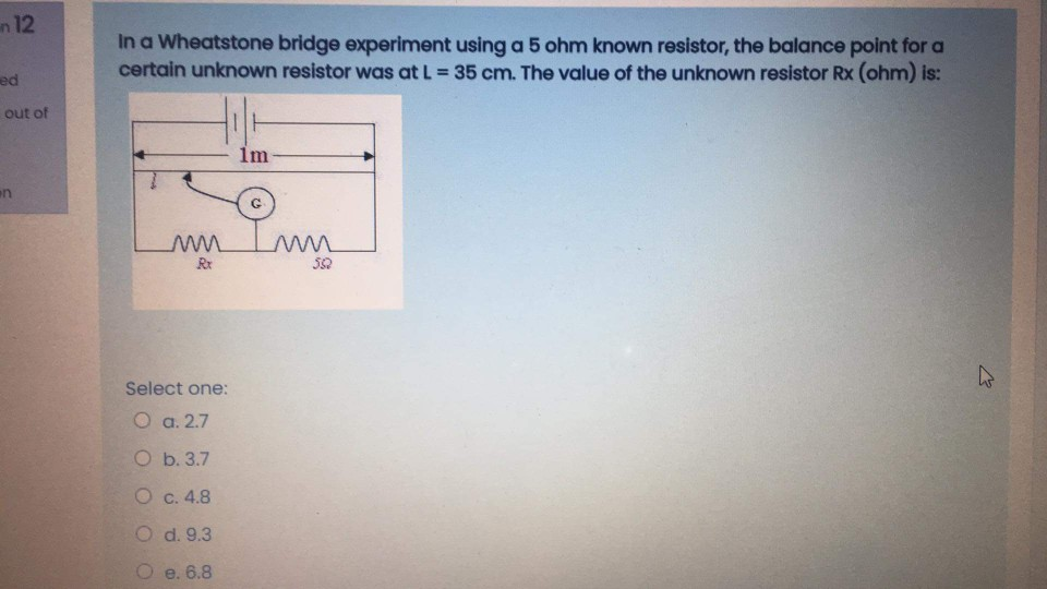 Solved n12 In a Wheatstone bridge experiment using a 5 ohm | Chegg.com