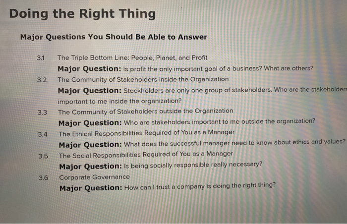 Solved Doing the Right Thing Major Questions You Should Be | Chegg.com