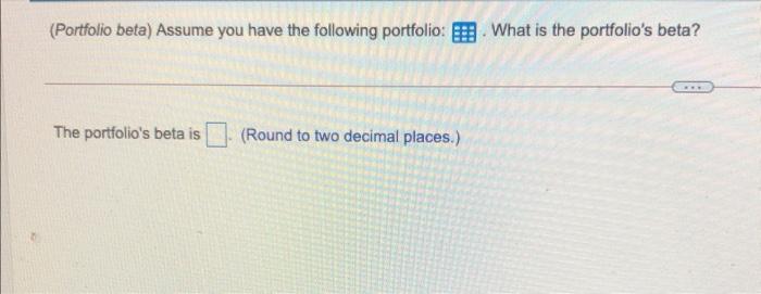 Solved (Portfolio Beta) Assume You Have The Following | Chegg.com
