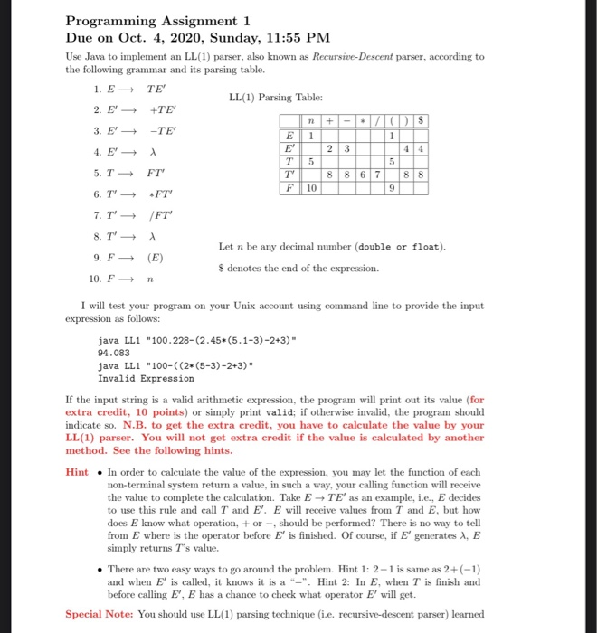 Programming Assignment 1 Due on Oct. 4, 2020, Sunday, | Chegg.com
