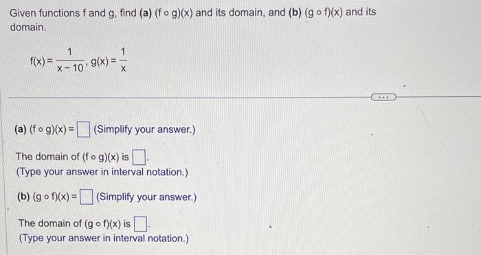 Solved Given Functions F And G Find A F∘g X And Its