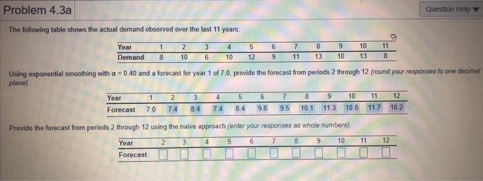 Solved Question Help Problem 4.3a The following table shows | Chegg.com