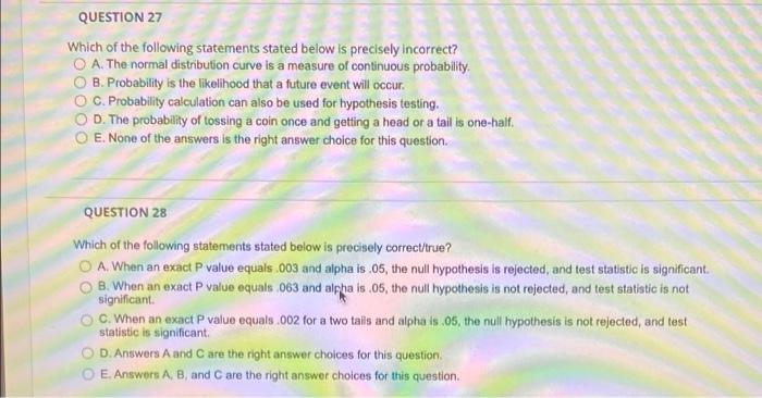 Solved QUESTION 27 Which of the following statements stated | Chegg.com