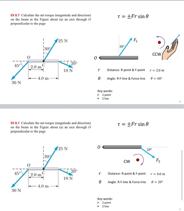 Torque Net Force Solved T= +Fr sine EX 8.7 Calculate the net torque | Chegg.com