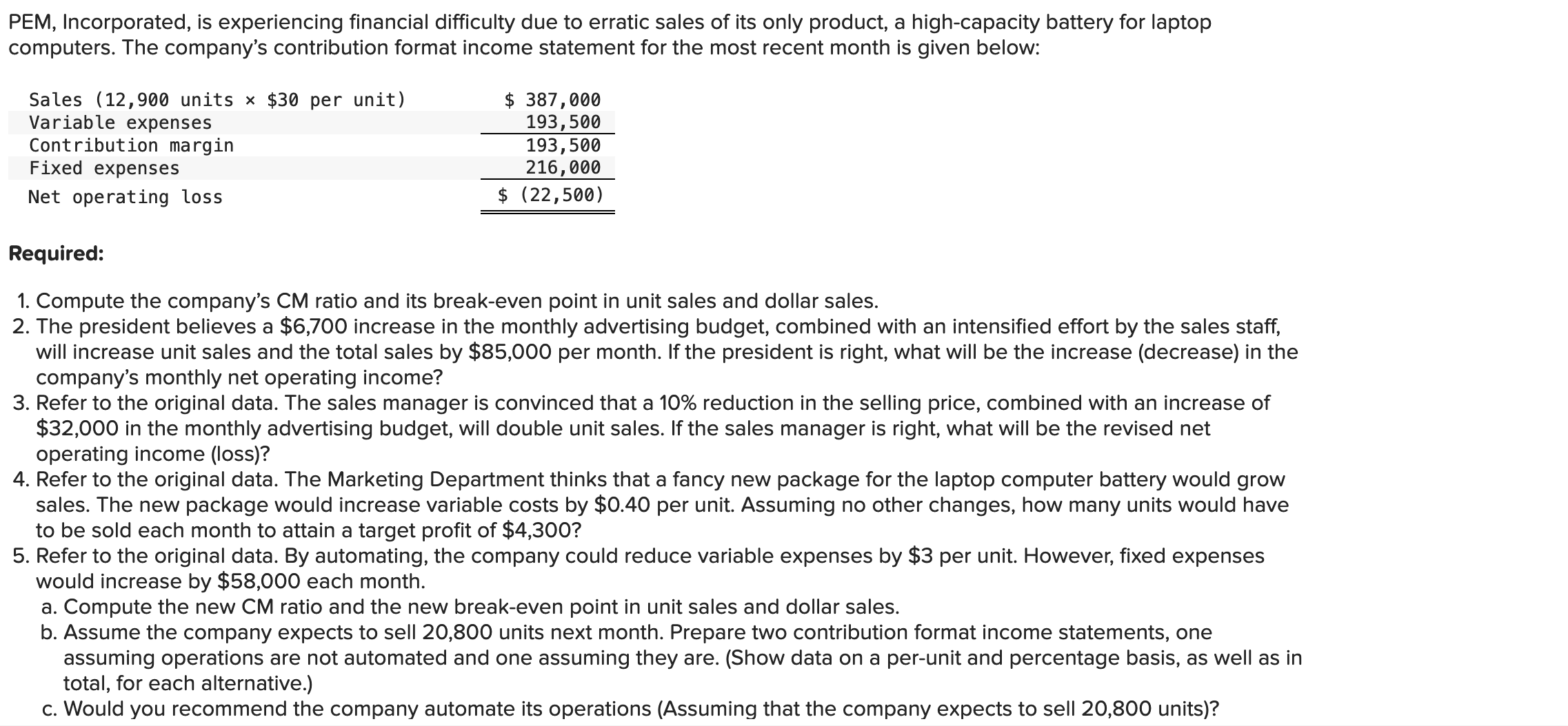 Solved Miller Companys Contribution Format Income Statement