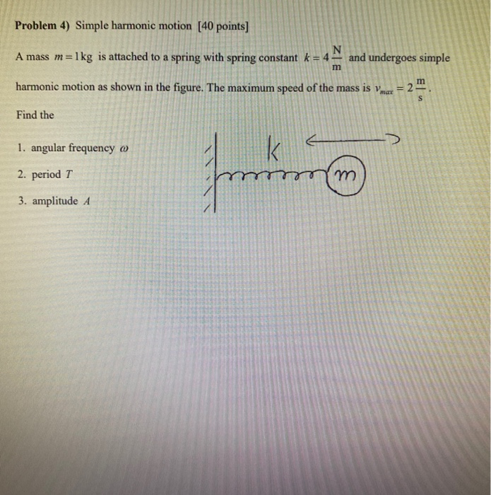Solved Problem 4) Simple harmonic motion [40 points) N A | Chegg.com