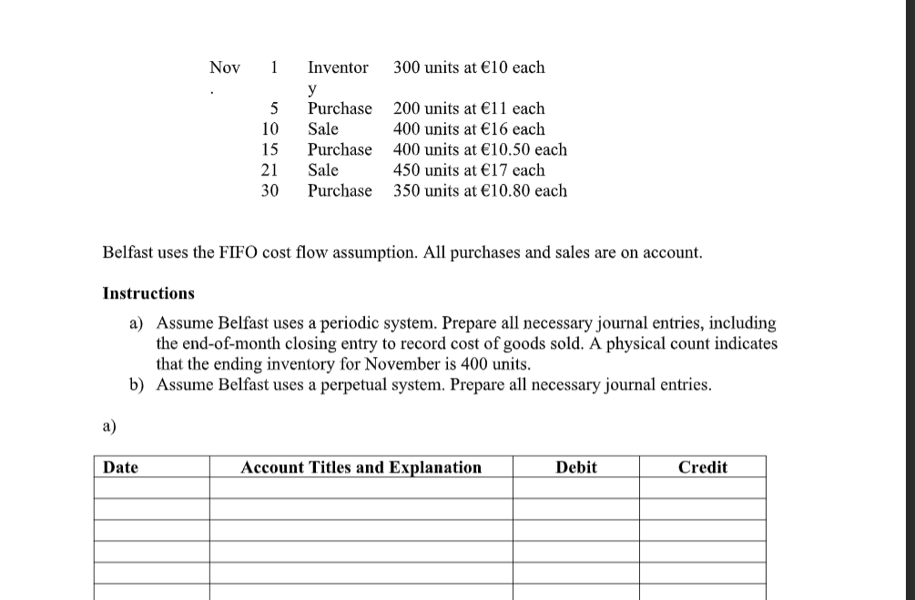 Solved Belfast uses the FIFO cost flow assumption. All