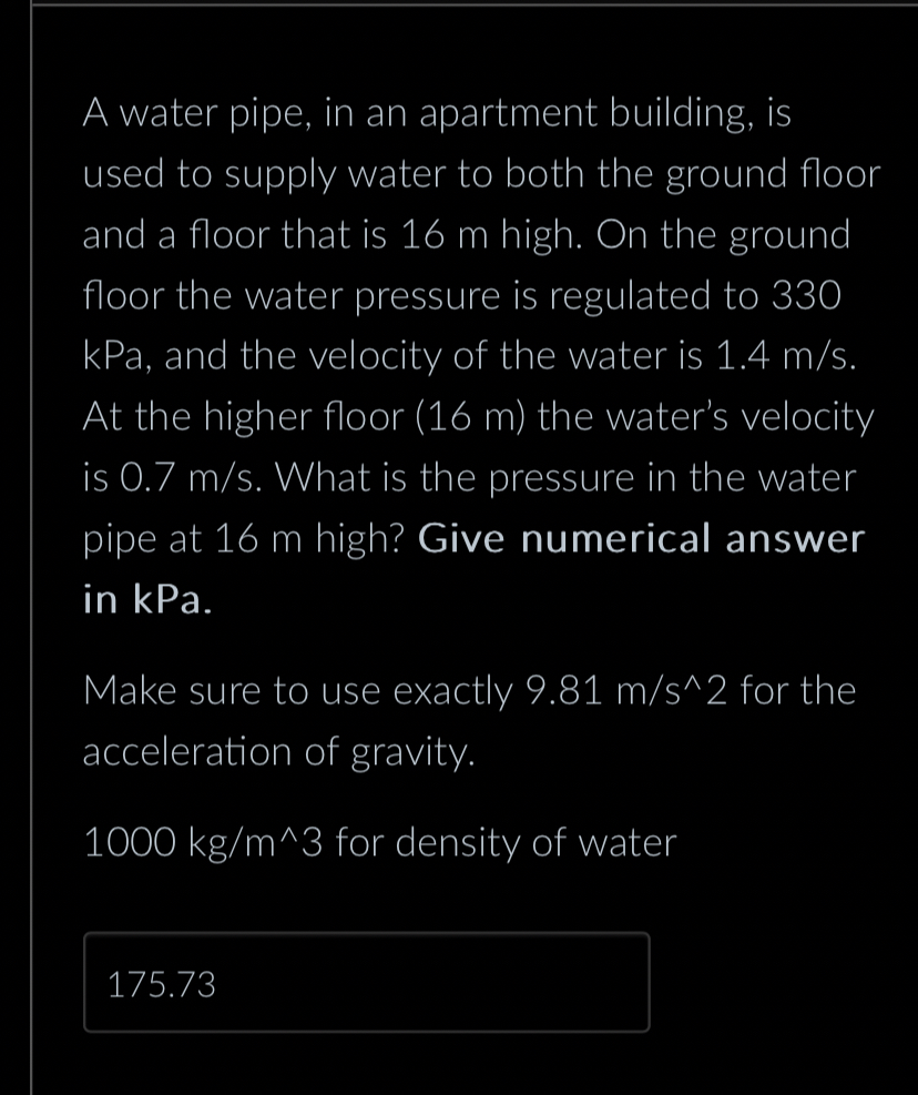 Solved A water pipe, in an apartment building, is used to