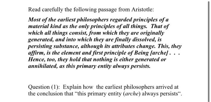 Solved Read carefully the following passage from Aristotle