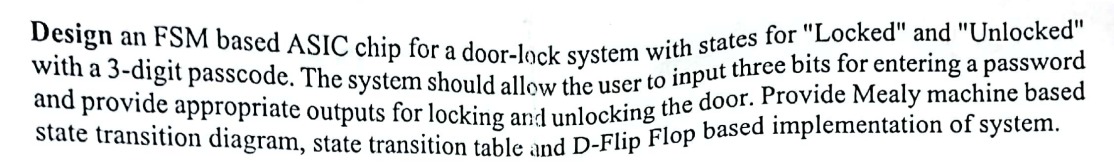Solved Design an FSM based ASIC chip for a door-lock system | Chegg.com