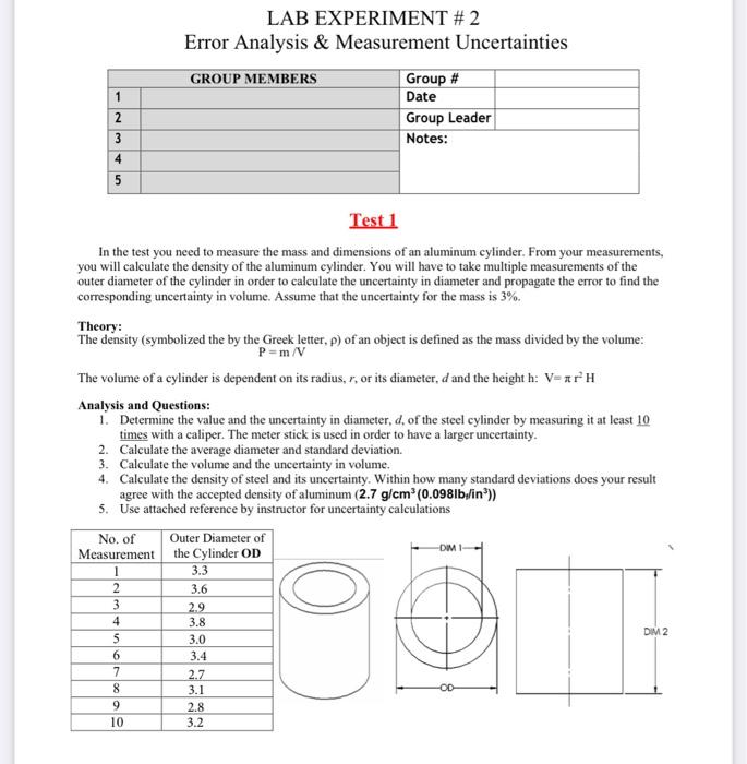 Solved LAB EXPERIMENT # 2 Error Analysis & Measurement | Chegg.com