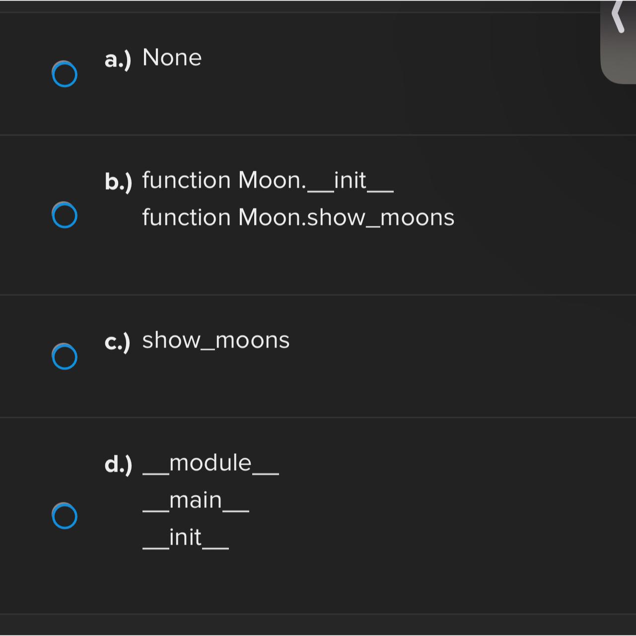 Solved For the following code and using the dict nethod on | Chegg.com