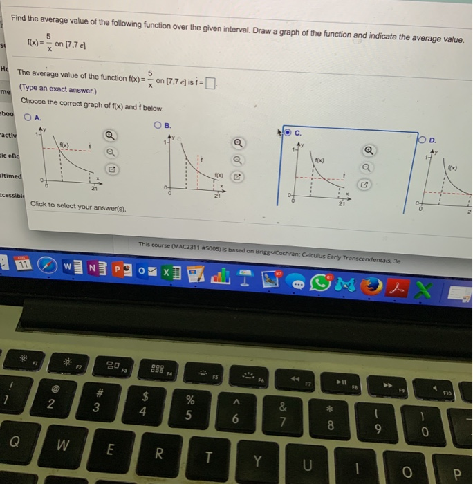 Solved Find the average value of the following function over | Chegg.com