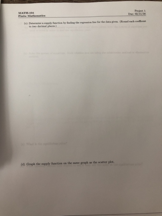 (a) Using the data in the table above, create a | Chegg.com