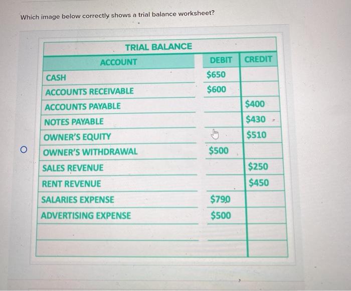 Which Image Below Correctly Shows A Trial Balance Worksheet
